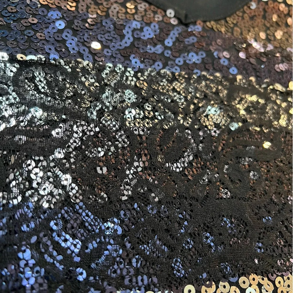 Quacker Factory Black Blouse w/Silver and Gold Sequin Stripes on Front. Size XL. - Picture 5 of 6